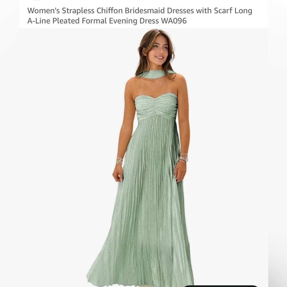 Pleated Mint Green A-Line Evening Dress
